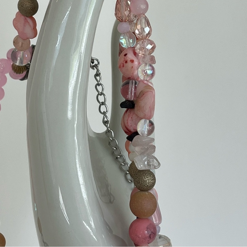 Pink Lucite Beaded Necklace - Picture 10 of 15